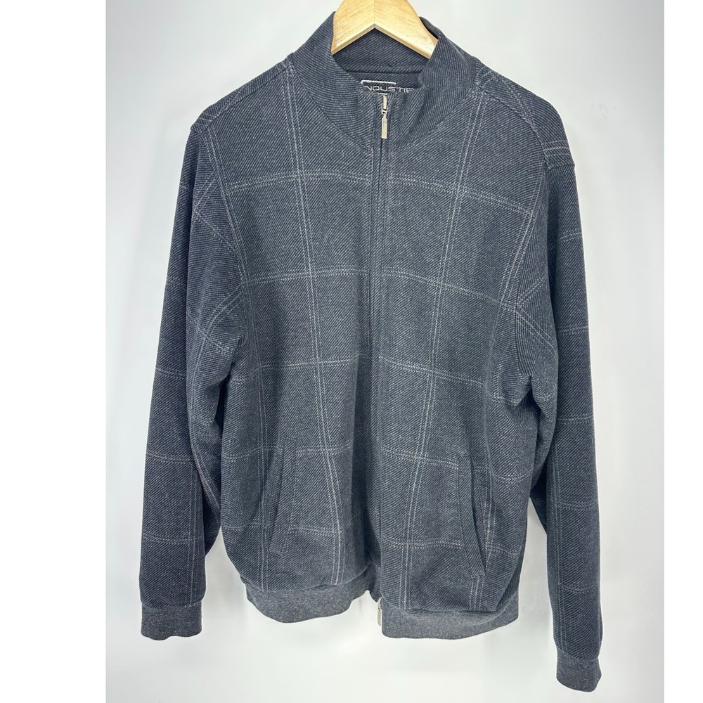Carnoustie Full Zip Jacket Mens Medium Gray Windowpane Plaid Golf Mock Neck Coat